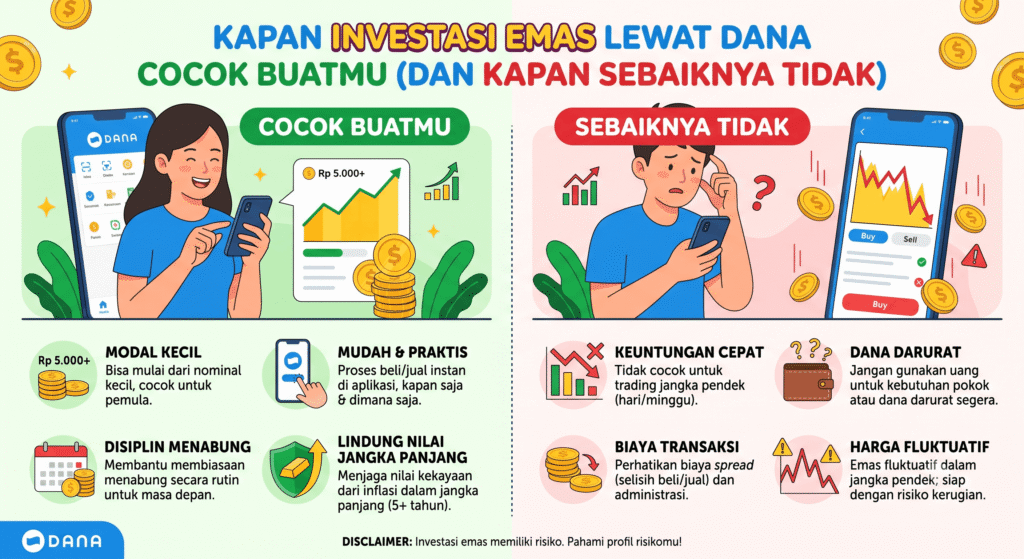Ilustrasi: Kapan Investasi Emas Lewat DANA Cocok Buatmu (dan Kapan Sebaiknya Tidak)
